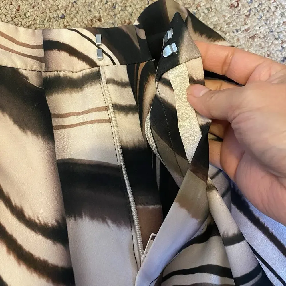 Zara Brown Abstract Print Wide Leg Trouser Dress Pants Women XS Boho Retro Looks